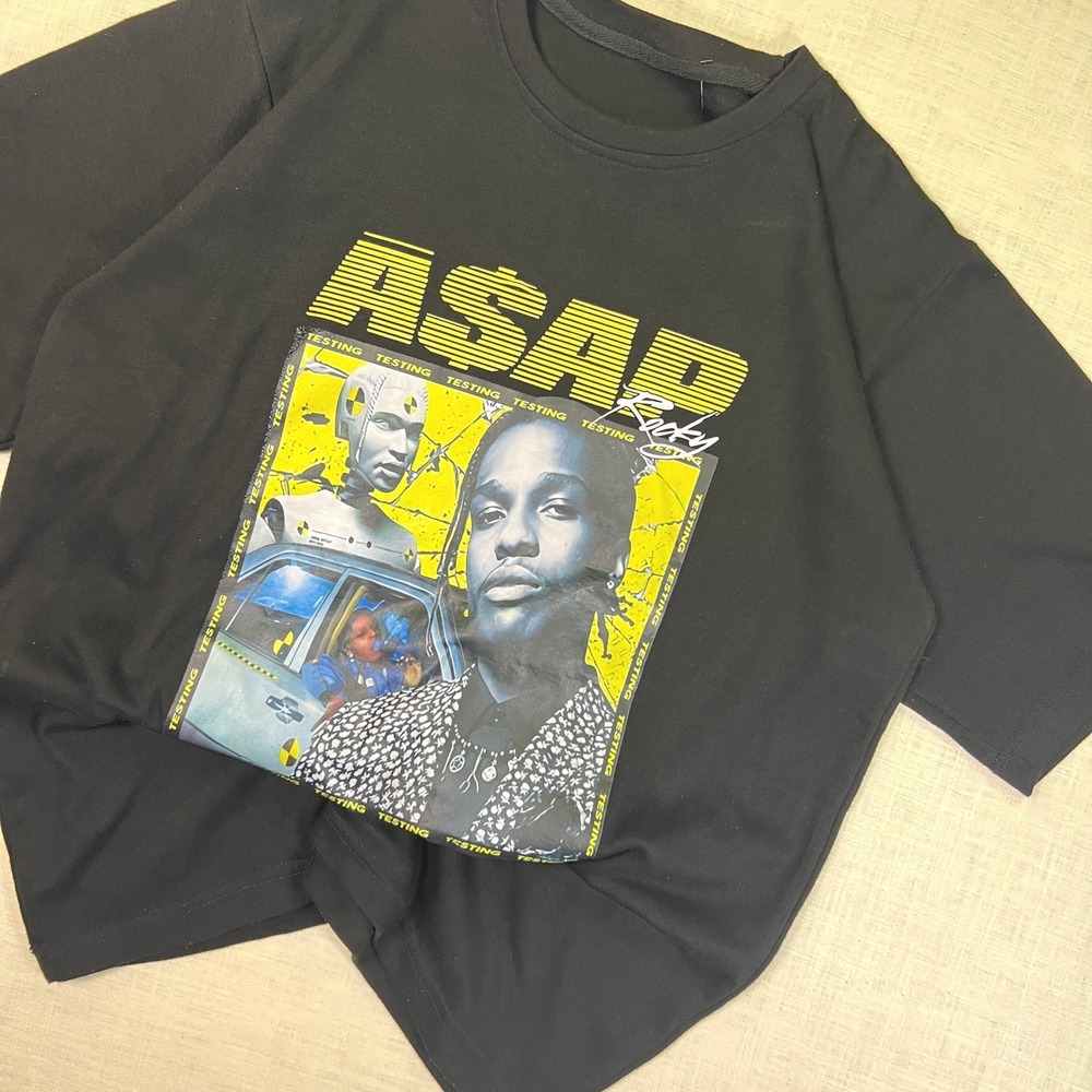Rap Tee ASAP Rocky T-Shirt Testing Album Graphic Print Men XL Black Short Sleeve